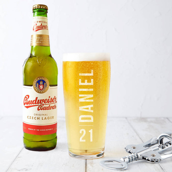 Personalised 21st Birthday Name and Age Beer Glass