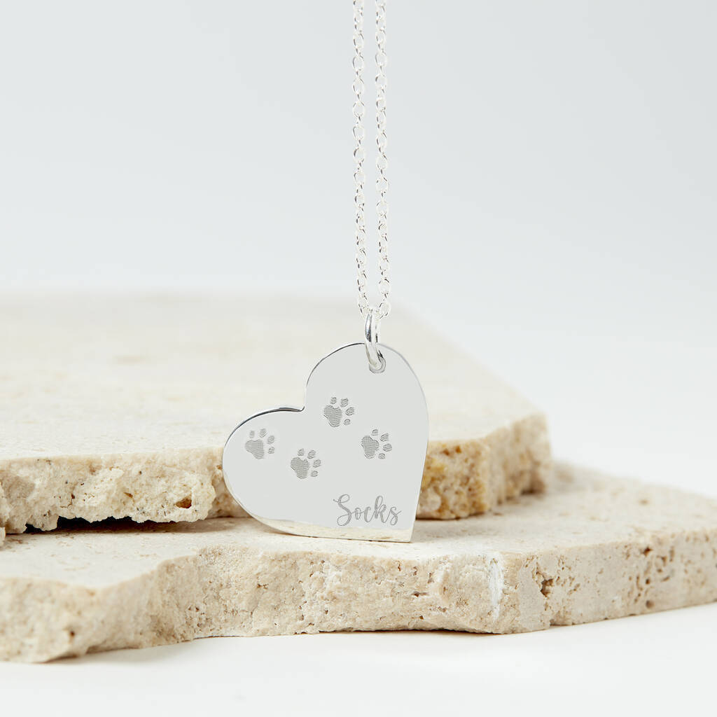 Personalised Cat Remembrance Silver Heart Necklace