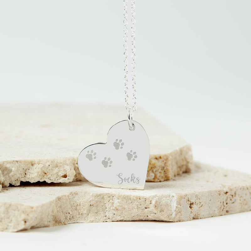 Personalised Cat Remembrance Silver Heart Necklace