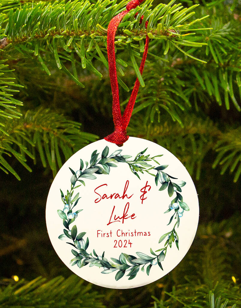 Personalised Couples First Christmas Decoration Mistletoe Bauble