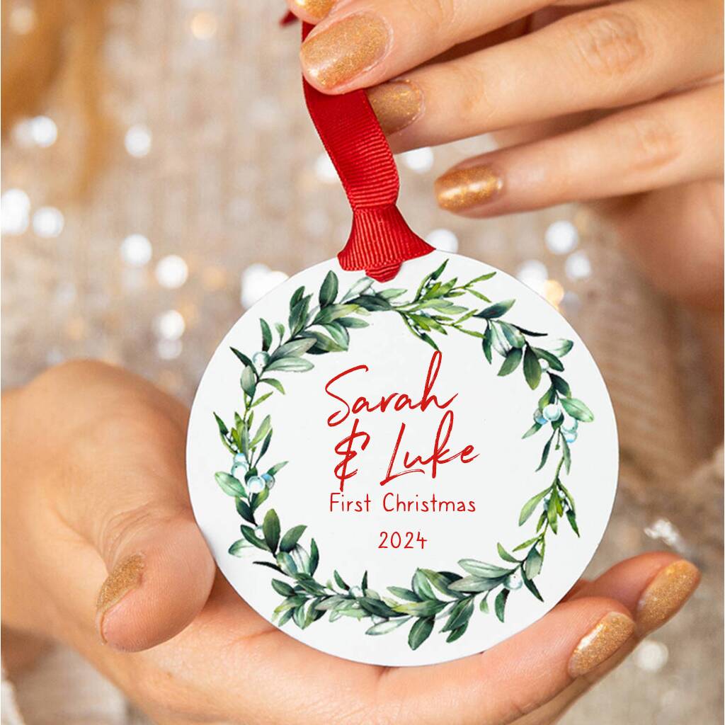 Personalised Couples First Christmas Decoration Mistletoe Bauble