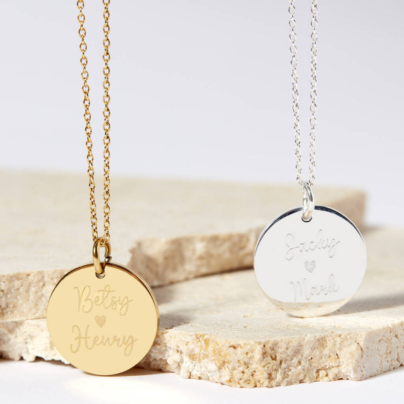 Personalised Couples Name Gold Plated Disc Necklace