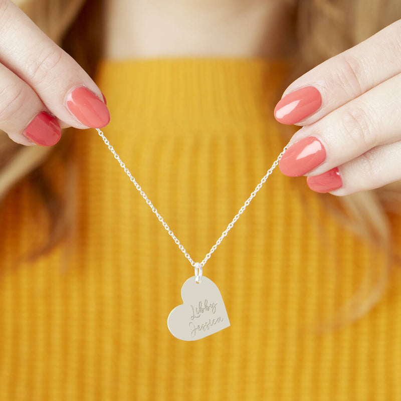 Personalised Couples Names Silver Plated Heart Necklace