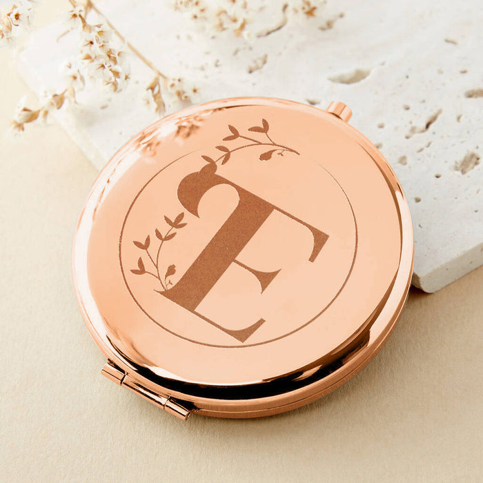 Personalised Engraved Initial Rose Gold Compact Mirror