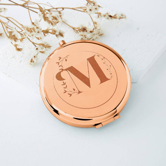 Personalised Engraved Initial Rose Gold Compact Mirror