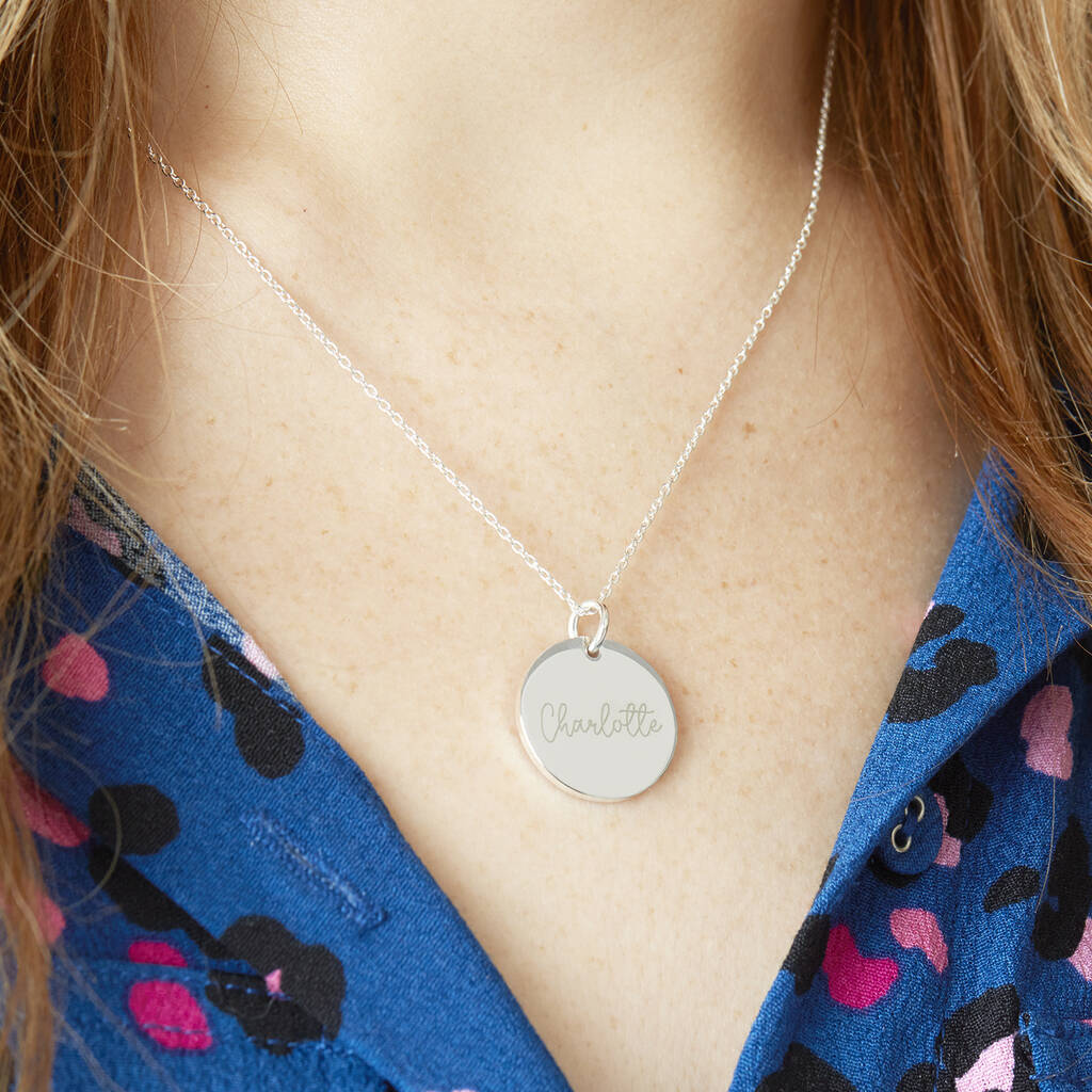 Personalised Name Silver Plated Disc Necklace