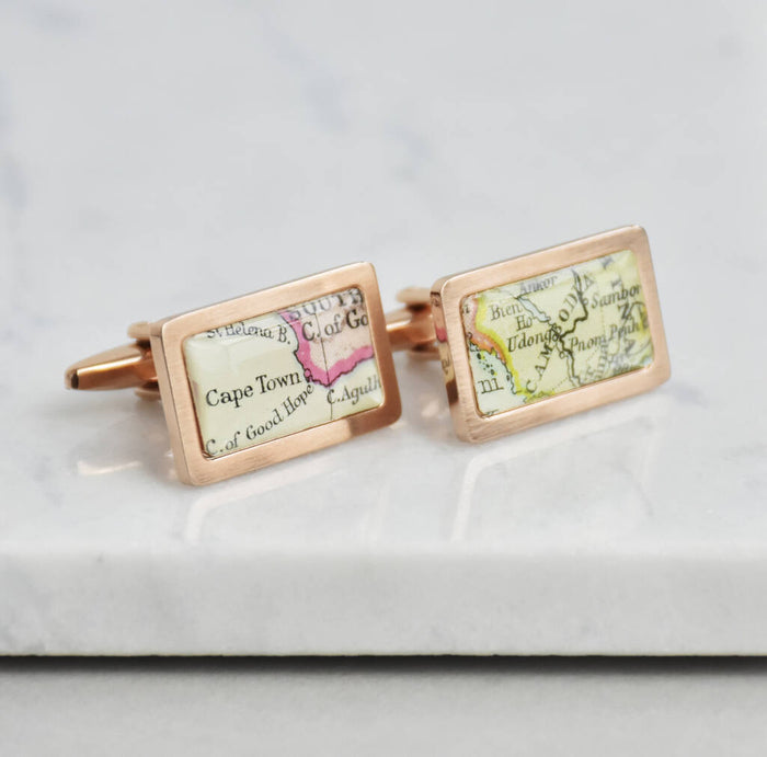 Personalised Rectangle Map Cufflinks