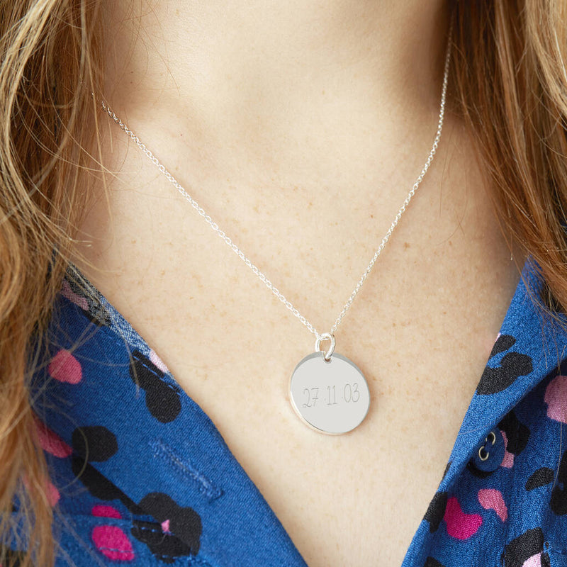 Personalised Special Date Silver Plated Disc Necklace