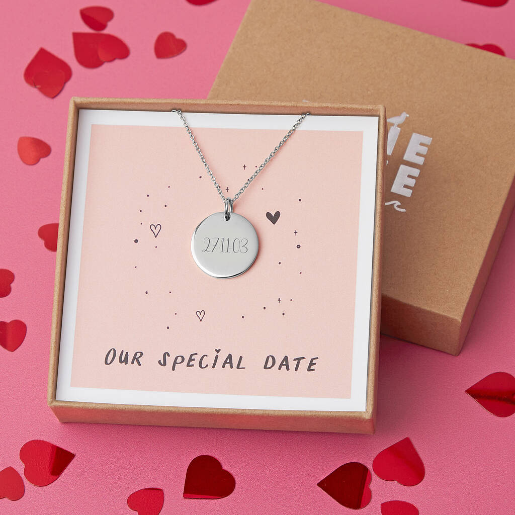 Personalised Special Date Silver Plated Valentines Necklace