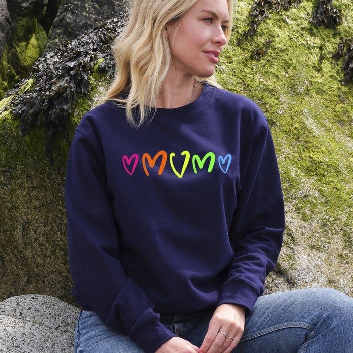 Rainbow Neon Hearts Mum Sweatshirt