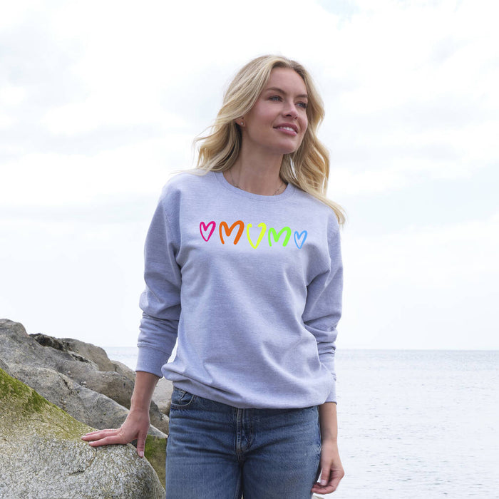 Rainbow Neon Hearts Mum Sweatshirt