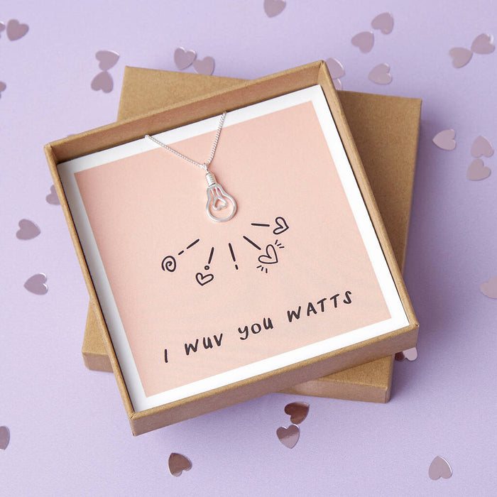 Wuv You Watts Sterling Silver Light Bulb Valentines Necklace