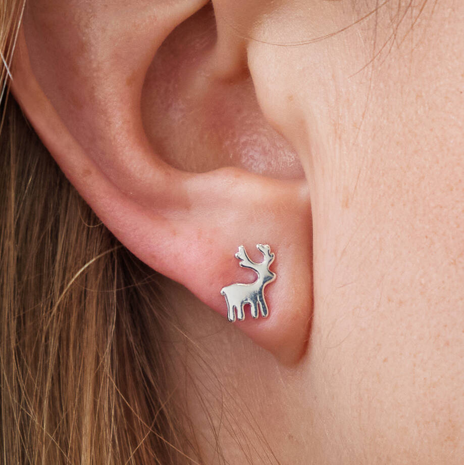 Sterling Silver Reindeer Christmas Stud Earrings