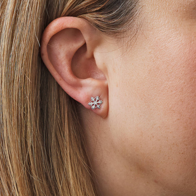 Sterling Silver Snowflake Christmas Stud Earrings