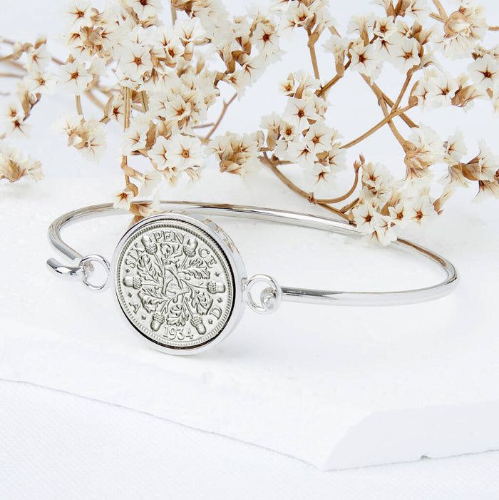 90th Birthday 1934 Sixpence Coin Bangle Bracelet