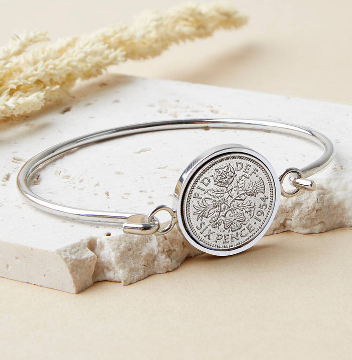 70th Birthday 1954 Sixpence Coin Bangle Bracelet