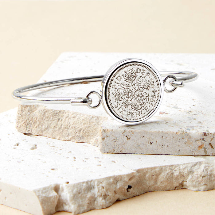 70th Birthday 1954 Sixpence Coin Bangle Bracelet