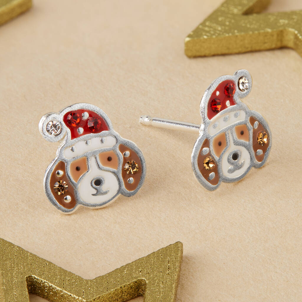 Sterling Silver Christmas Dogs Stud Earrings