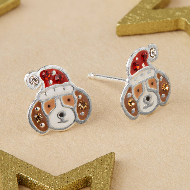 Sterling Silver Christmas Dogs Stud Earrings