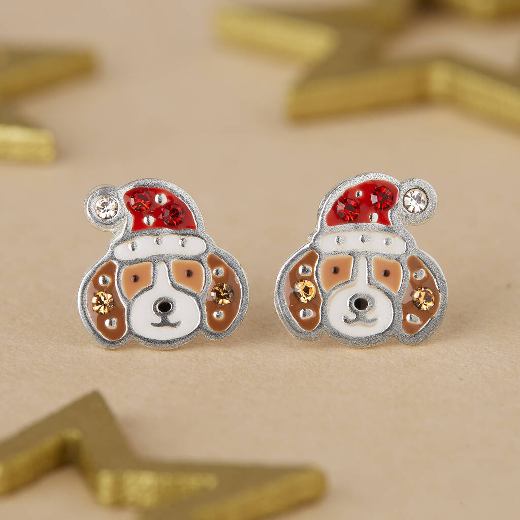 Sterling Silver Christmas Dogs Stud Earrings