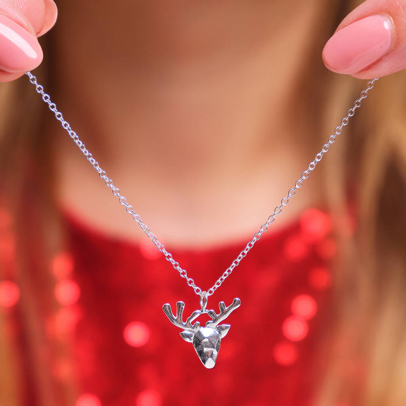 Sterling Silver Origami Reindeer Christmas Necklace