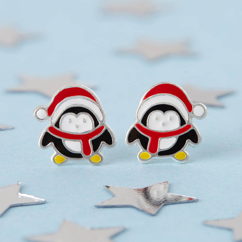 Sterling Silver Christmas Penguins Stud Earrings