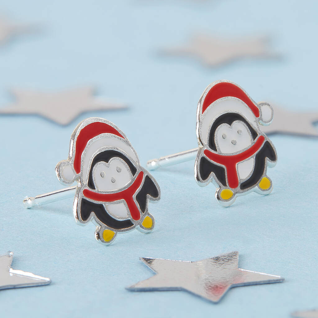 Sterling Silver Christmas Penguins Stud Earrings