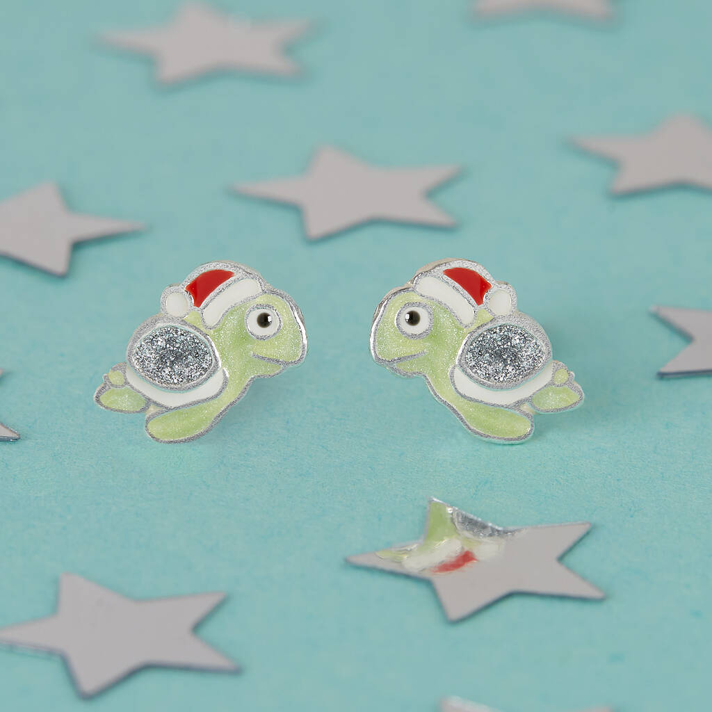 Sterling Silver Christmas Turtles Stud Earrings