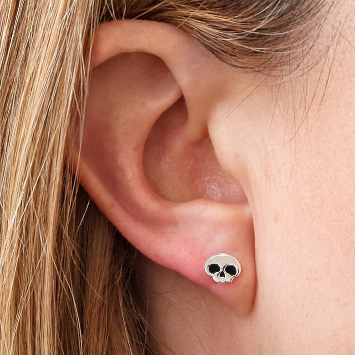 Sterling Silver Halloween Skull Stud Earrings