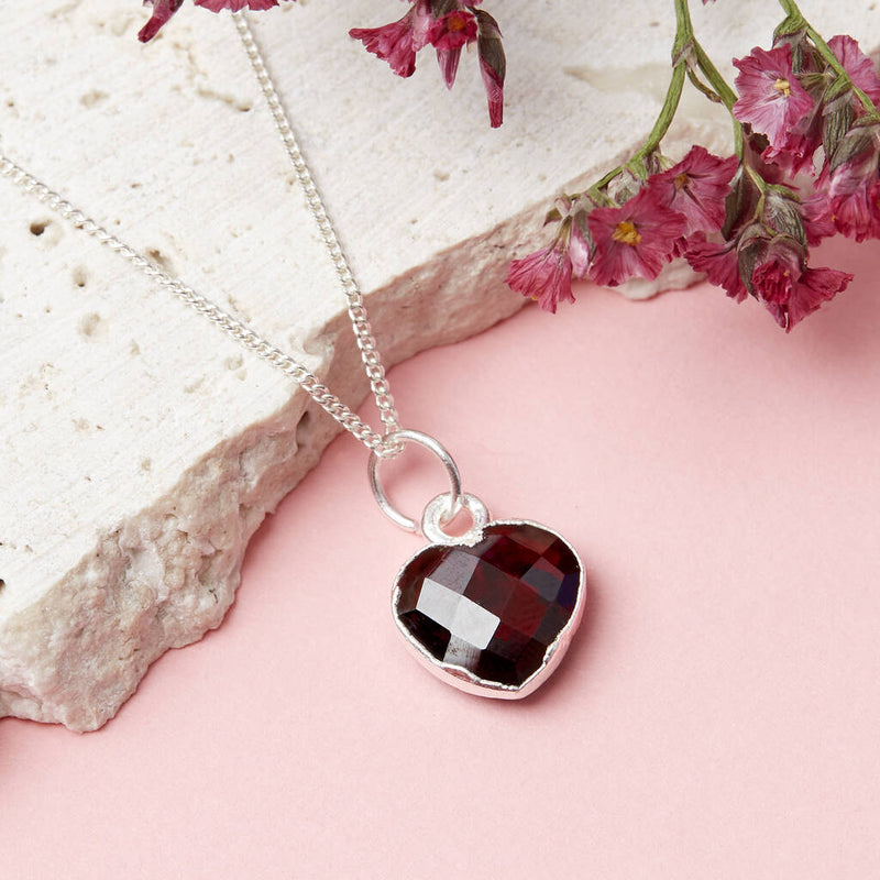 Sterling Silver Heart Birthstone Necklace