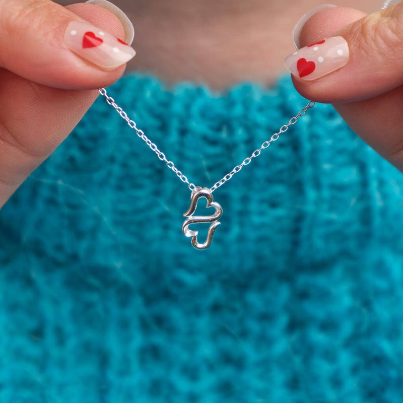 Twin Hearts Silver Valentines Necklace