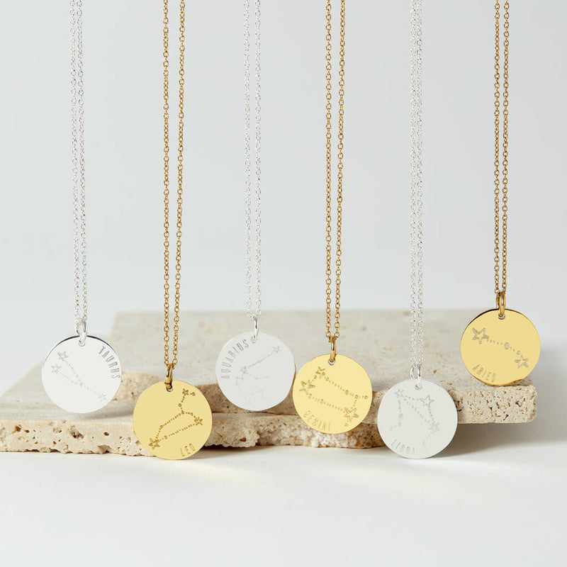 Zodiac Constellation Stainless Steel Gold Necklace