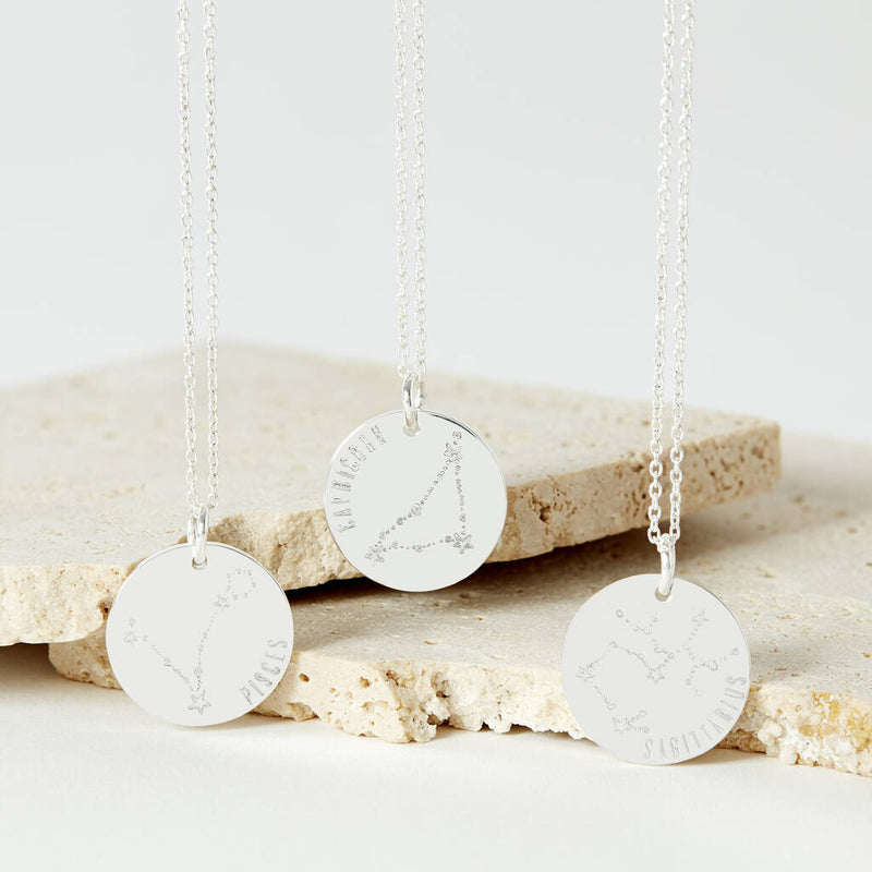 Zodiac Constellation Stainless Steel Silver Necklace