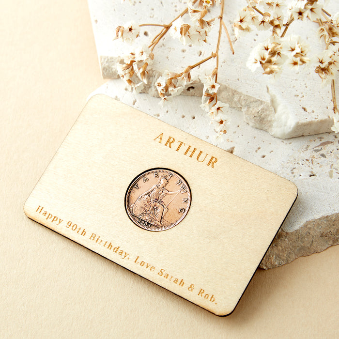 Personalised Farthing Keepsake Card 1920 To 1955