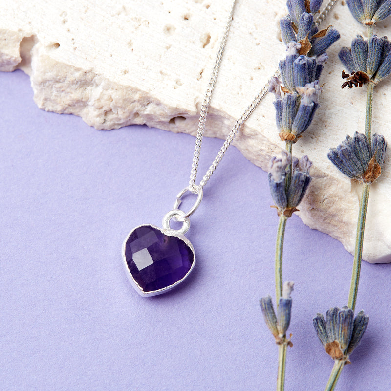 Sterling Silver February Amethyst Necklace Card