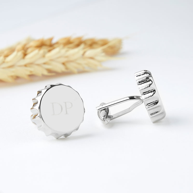 Personalised Sterling Silver Beer Bottle Top Cufflinks