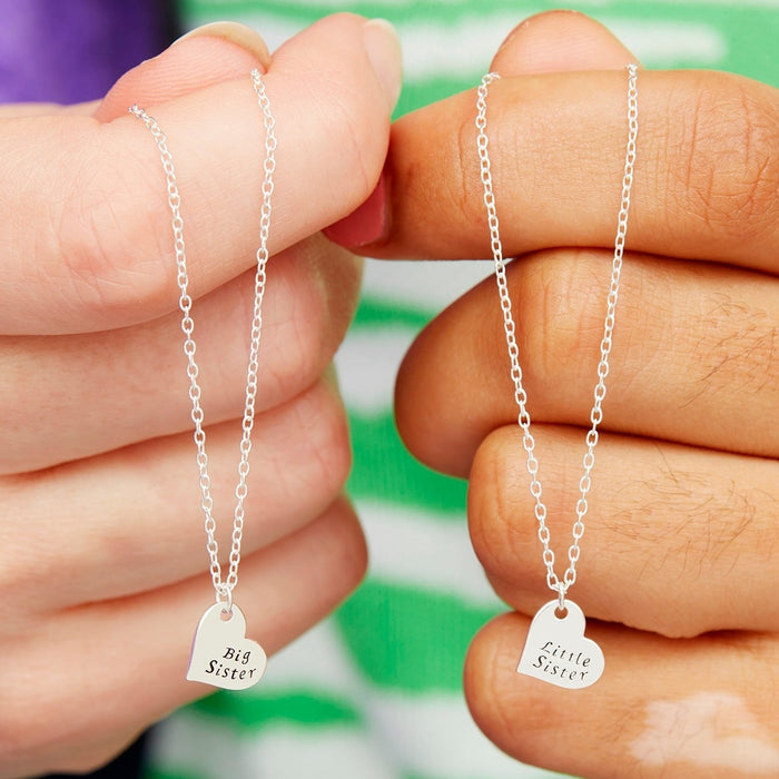 Big sister little sister children's silver necklace set