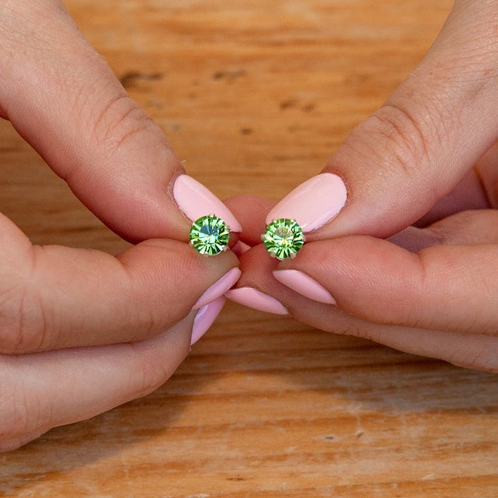 August Birthstone - Peridot Sterling Silver Crystal Stud Earrings