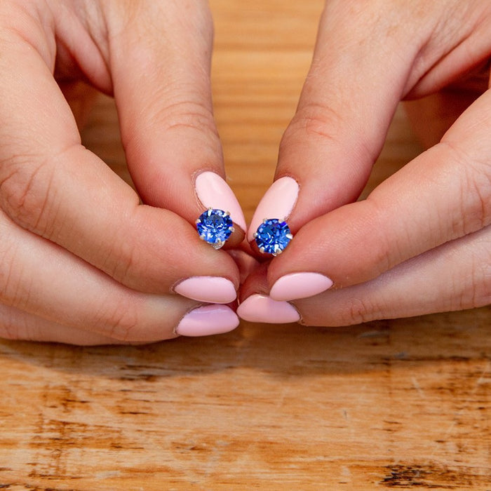 September Birthstone - Sapphire Sterling Silver Crystal Stud Earrings