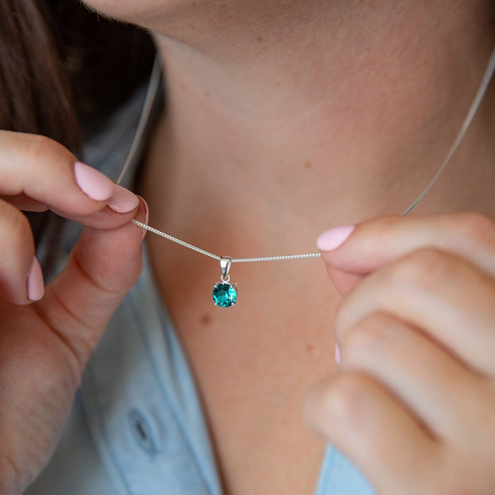 December Birthstone - Blue Zircon Sterling Silver Necklace