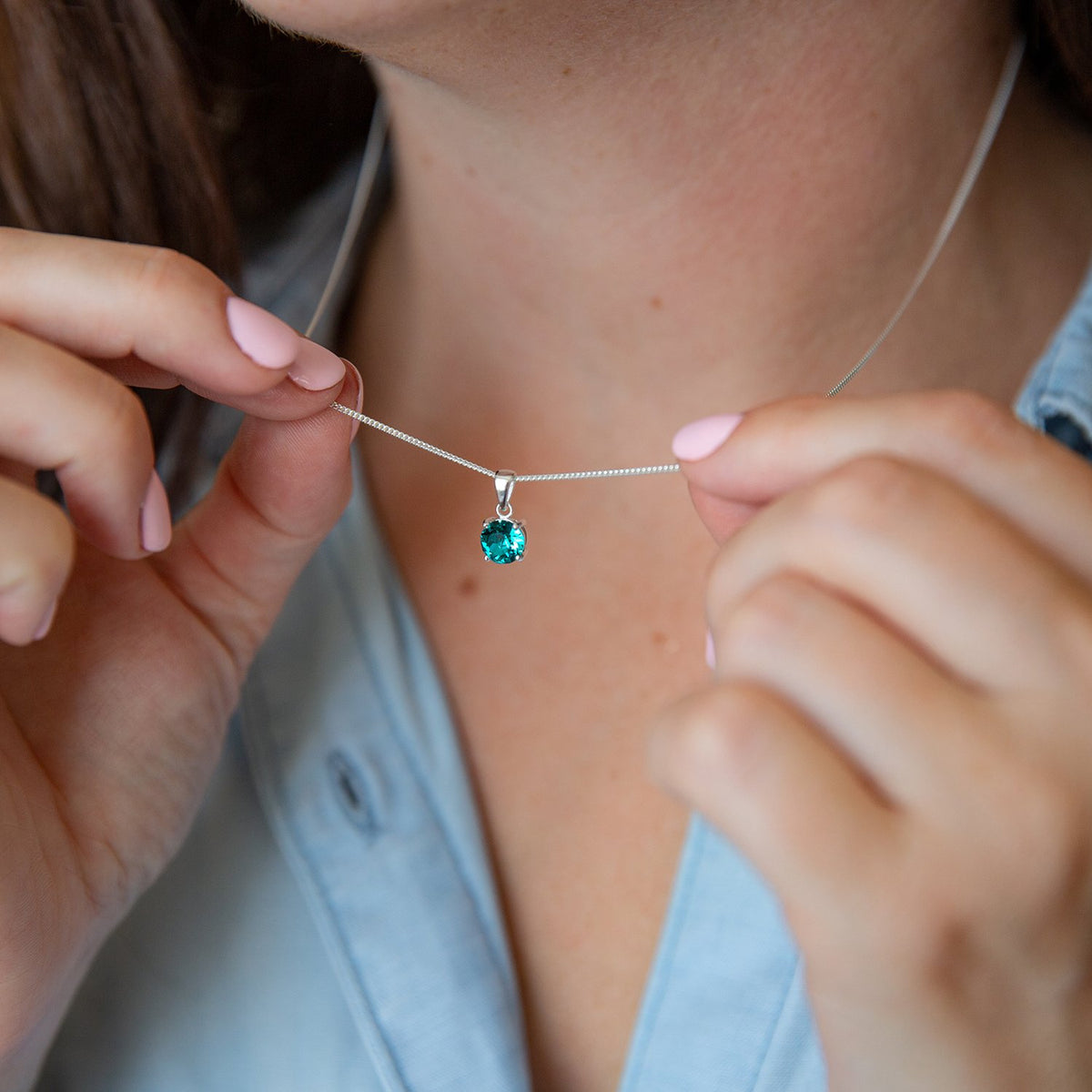 December Birthstone - Blue Zircon Sterling Silver Crystal Necklace Characteristic Card