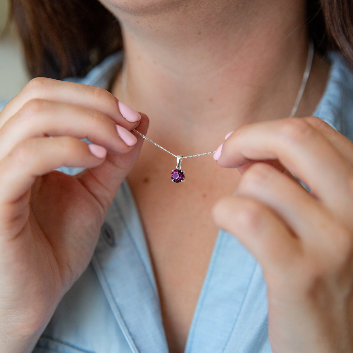 February Birthstone - Amethyst Sterling Silver Crystal Necklace Characteristic Card