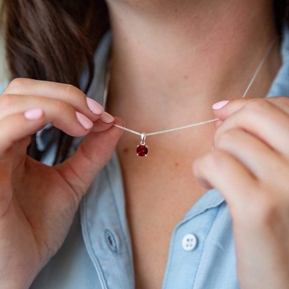 July Birthstone - Ruby Sterling Silver Crystal Necklace Characteristic Card