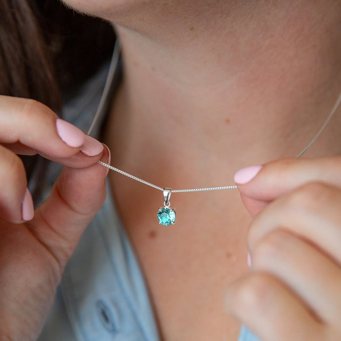 March Birthstone - Aquamarine Sterling Silver Necklace