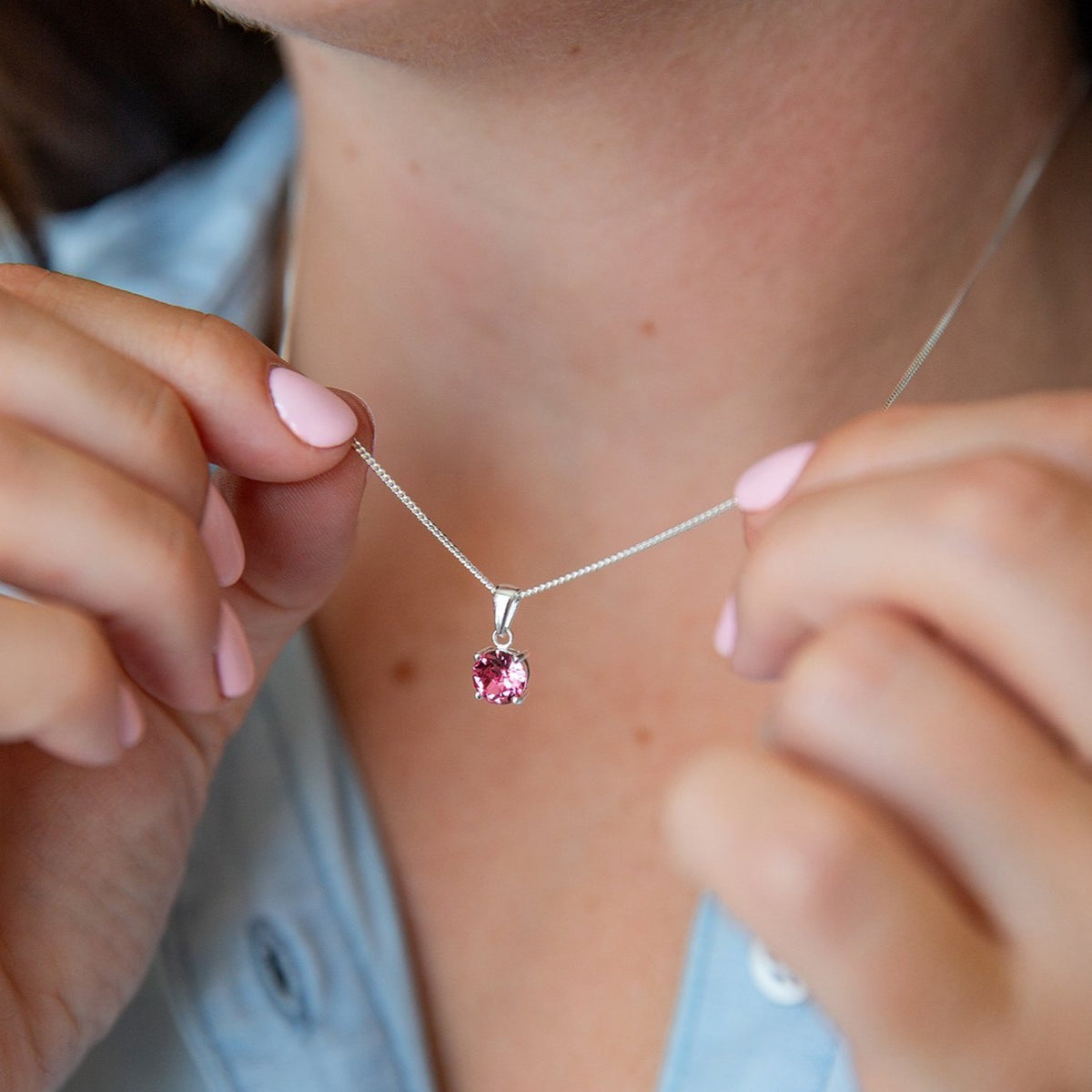 October Birthstone - Rose Sterling Silver Necklace