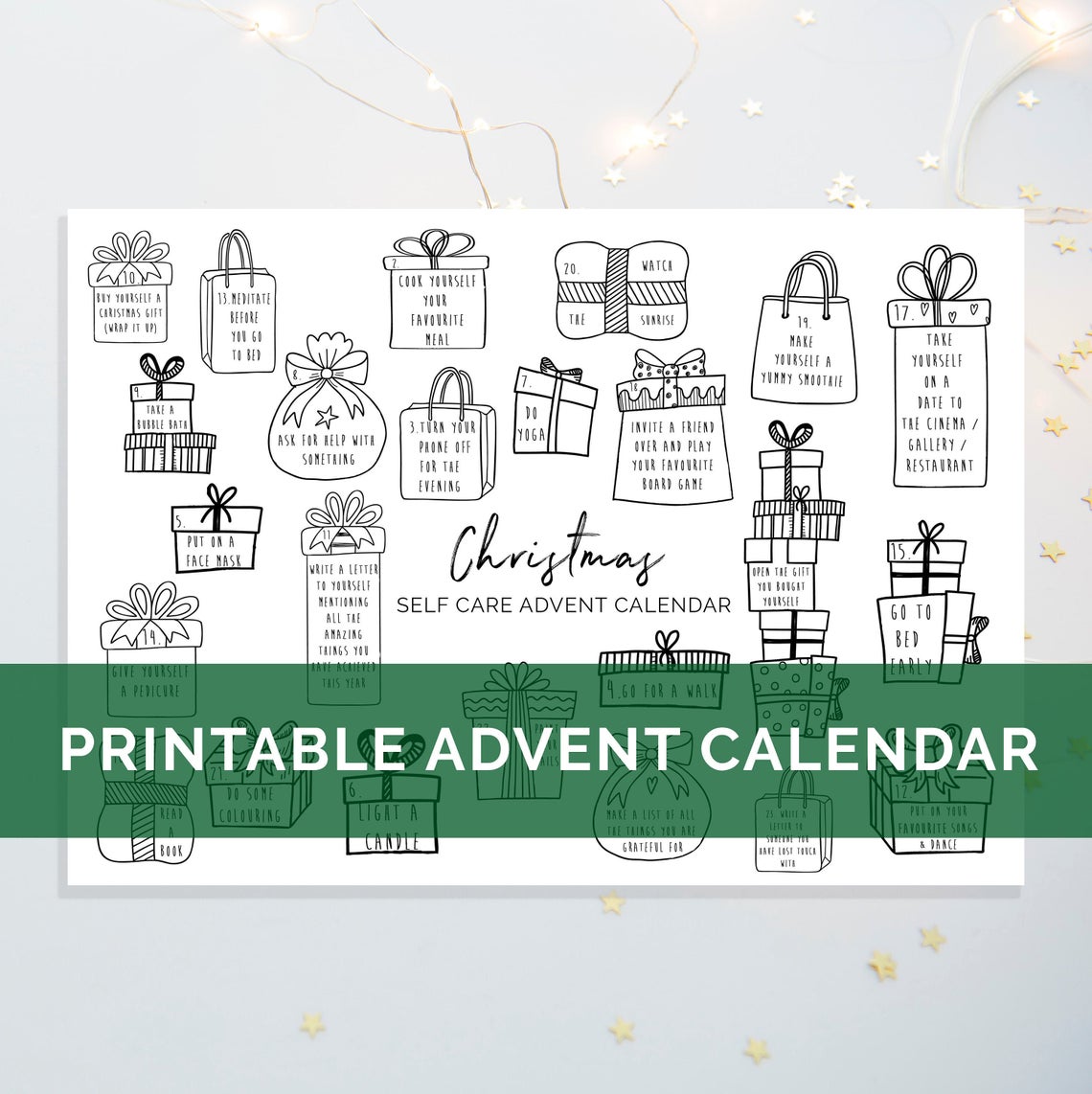 DIGITAL DOWNLOAD - "Christmas Self Care" Printable Advent Calendar - Presents