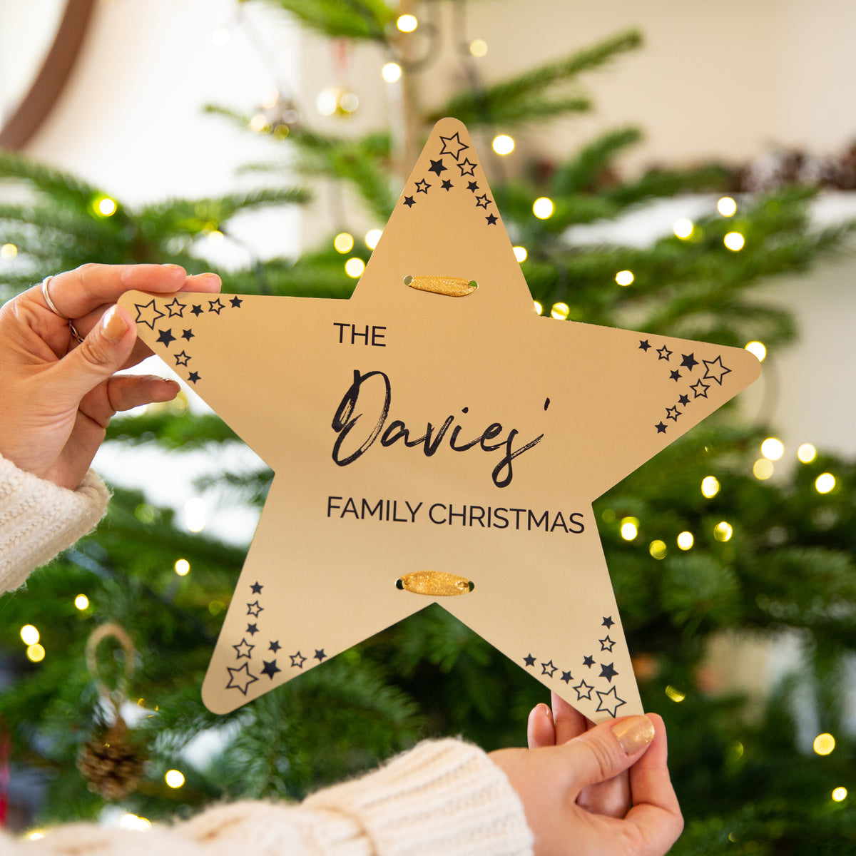 Personalised 'Family Christmas' Gold Star Christmas Tree Topper