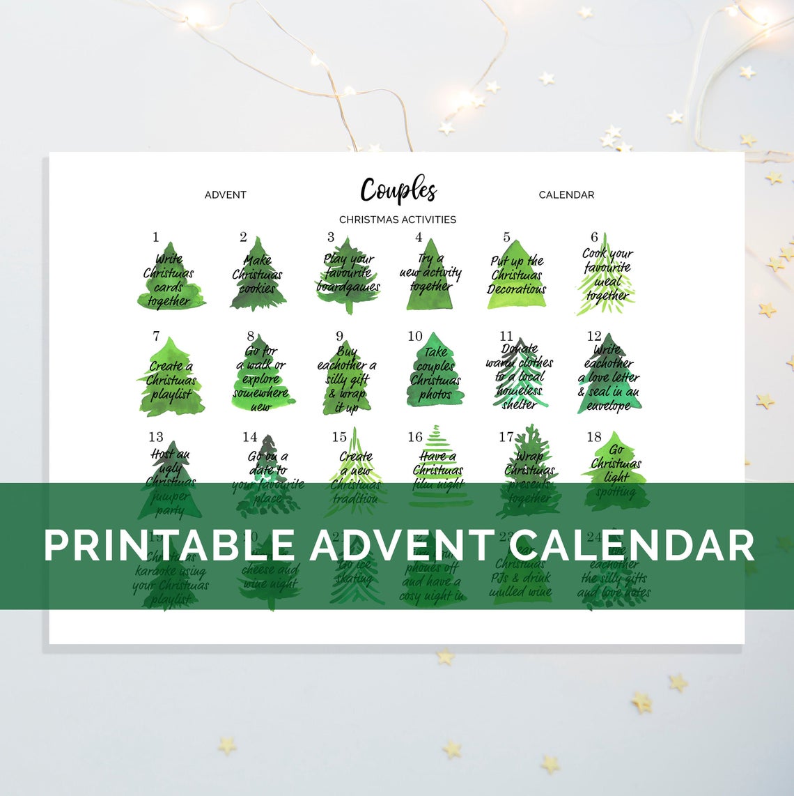 DIGITAL DOWNLOAD - "Couples Christmas Activities" Printable Advent