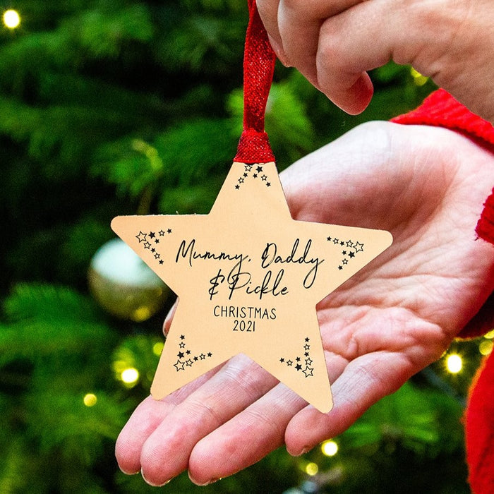 Personalised Mummy Daddy Bump Gold Star Christmas Decoration