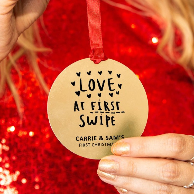 Personalised Love At First Swipe Christmas Decoration